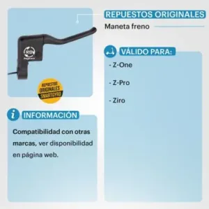 Maneta derecha de freno  para patinetes eléctricos Z-One y Z-Pro.