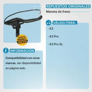 Maneta de freno derecha Smartgyro K2 para patinete eléctrico recambio